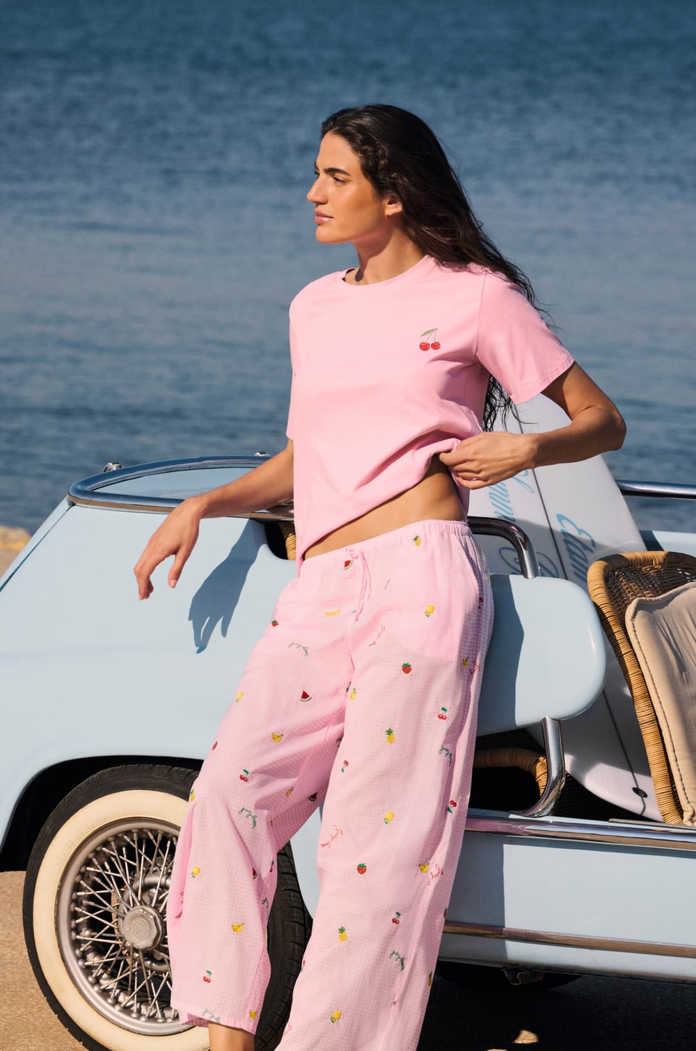 Pantalon vichy &agrave; motifs fruits;${refinementColor}