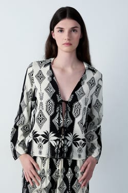 Tie-Front Robe with Patterns;${refinementColor}