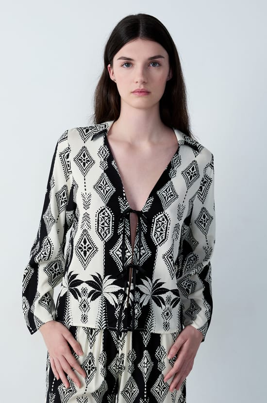 Tie-Front Robe with Patterns;${refinementColor}