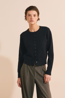 Cardigan col rond en maille;${refinementColor}