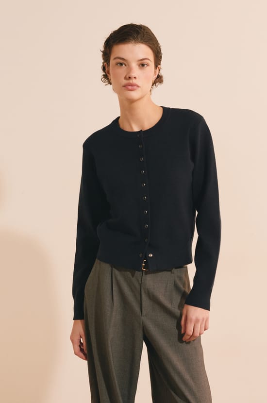 Cardigan col rond en maille;${refinementColor}