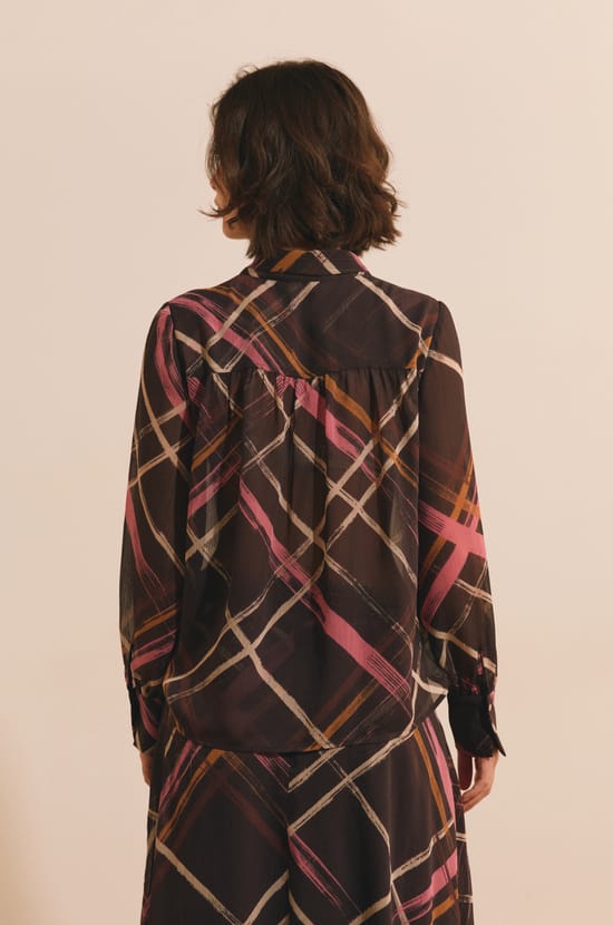 Blouse transparente avec lien &agrave; nouer &agrave; motif quadrill&eacute;;${refinementColor}