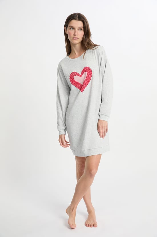 Chemise de nuit manches longues en coton;${refinementColor}