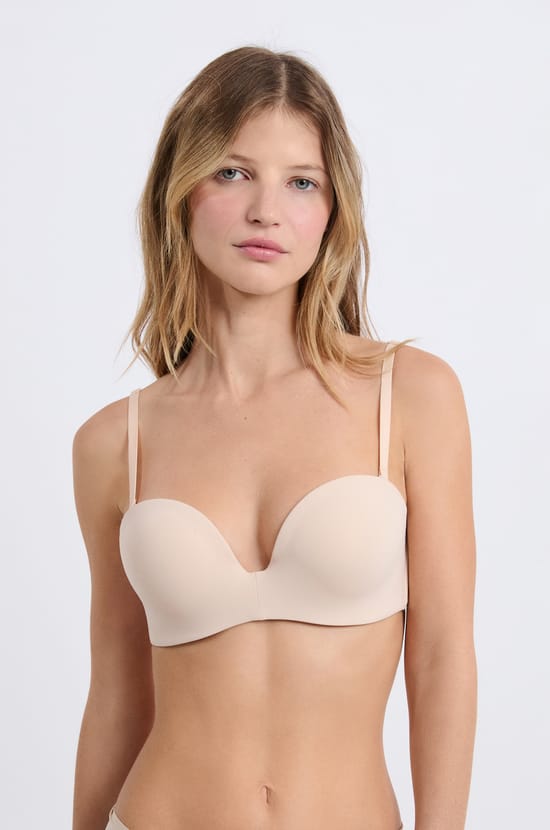 Microfibre push-up strapless bra with removable straps;${refinementColor}