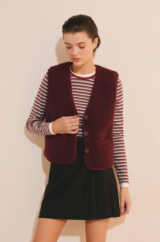 Veste sans manches effet sherpa;${refinementColor}