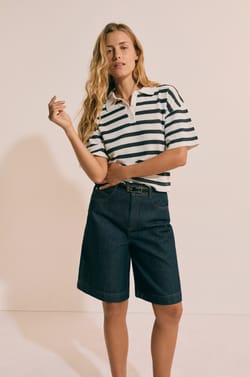 Bermuda effet jean en coton;${refinementColor}