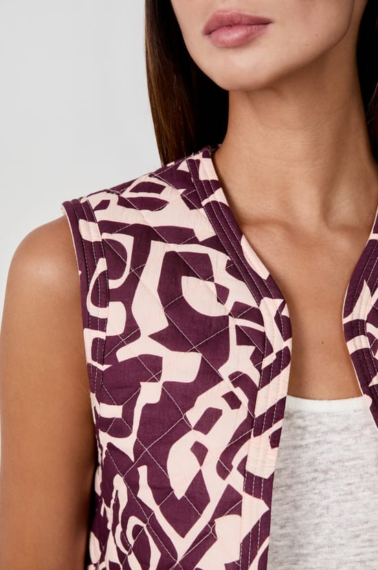 Sleeveless cardigan with prints;${refinementColor}