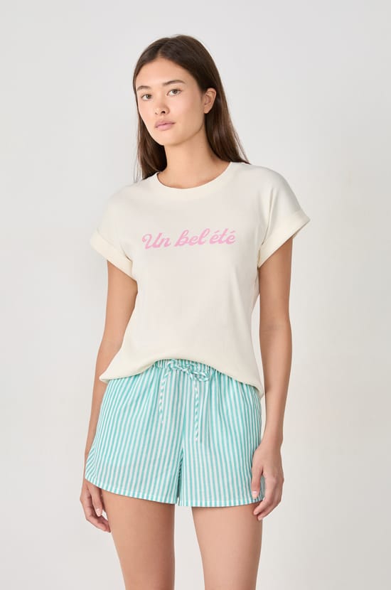 T-shirt de pyjama en coton côtelé;${refinementColor}