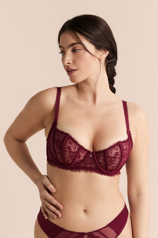 Balconette Bra in Tulle and Satin;${refinementColor}