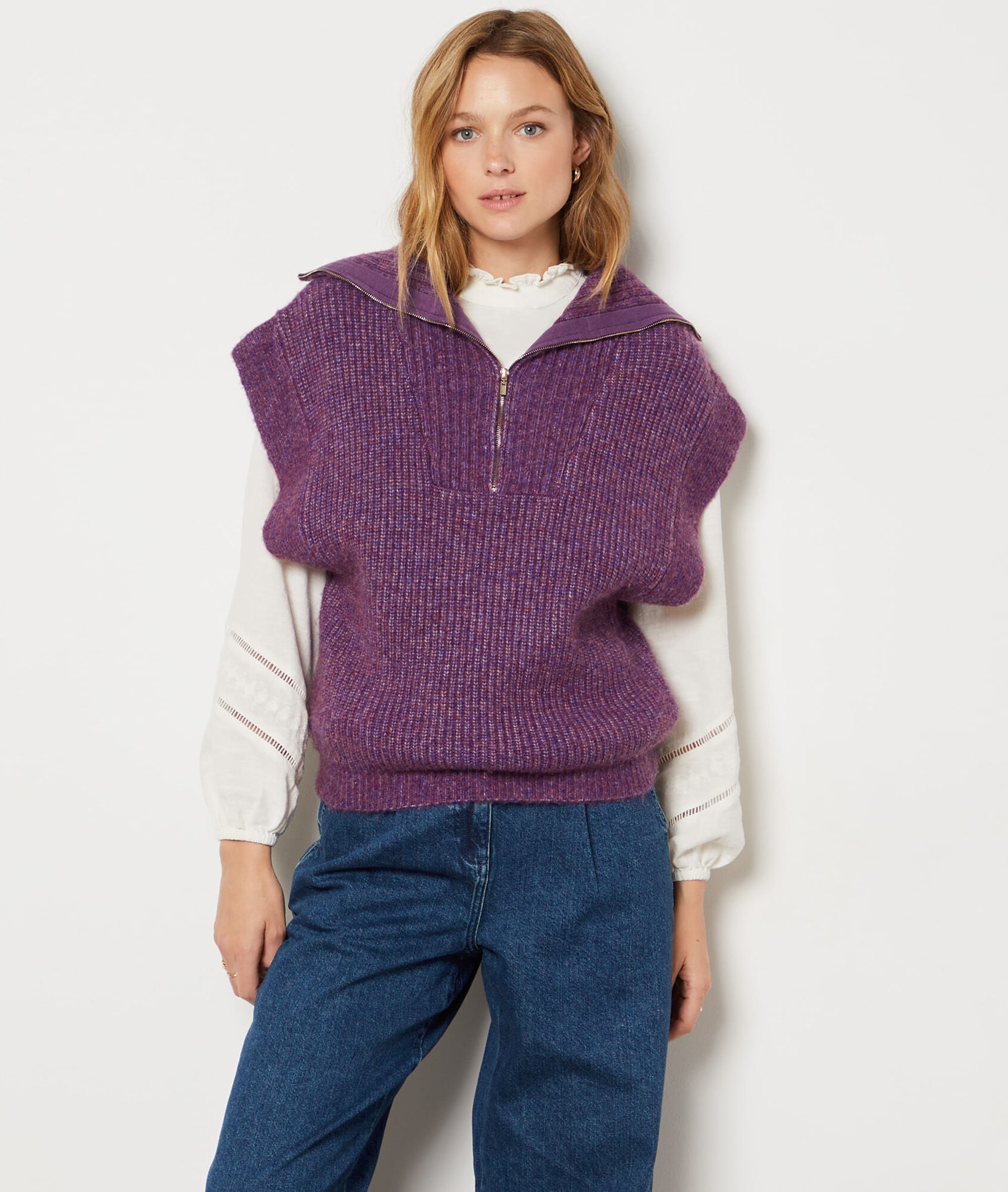 Pull Camionneur Homme JP 1880 - Col Montant Avec Fermeture éclair, Manches Longues - 100% Coton - Tailles Grandes L à 8XL