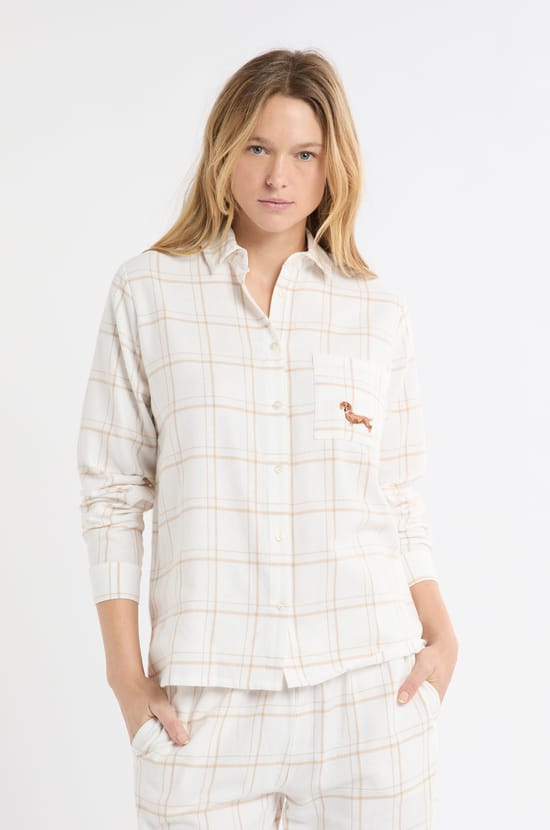 Chemise de pyjama à carreaux avec broderie teckel en coton;${refinementColor}