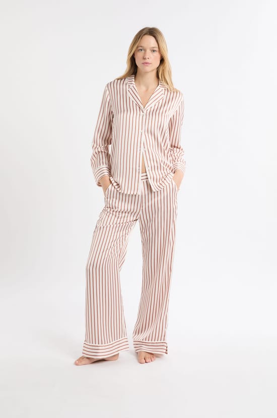 Pantalon de pyjama à rayures en satin;${refinementColor}