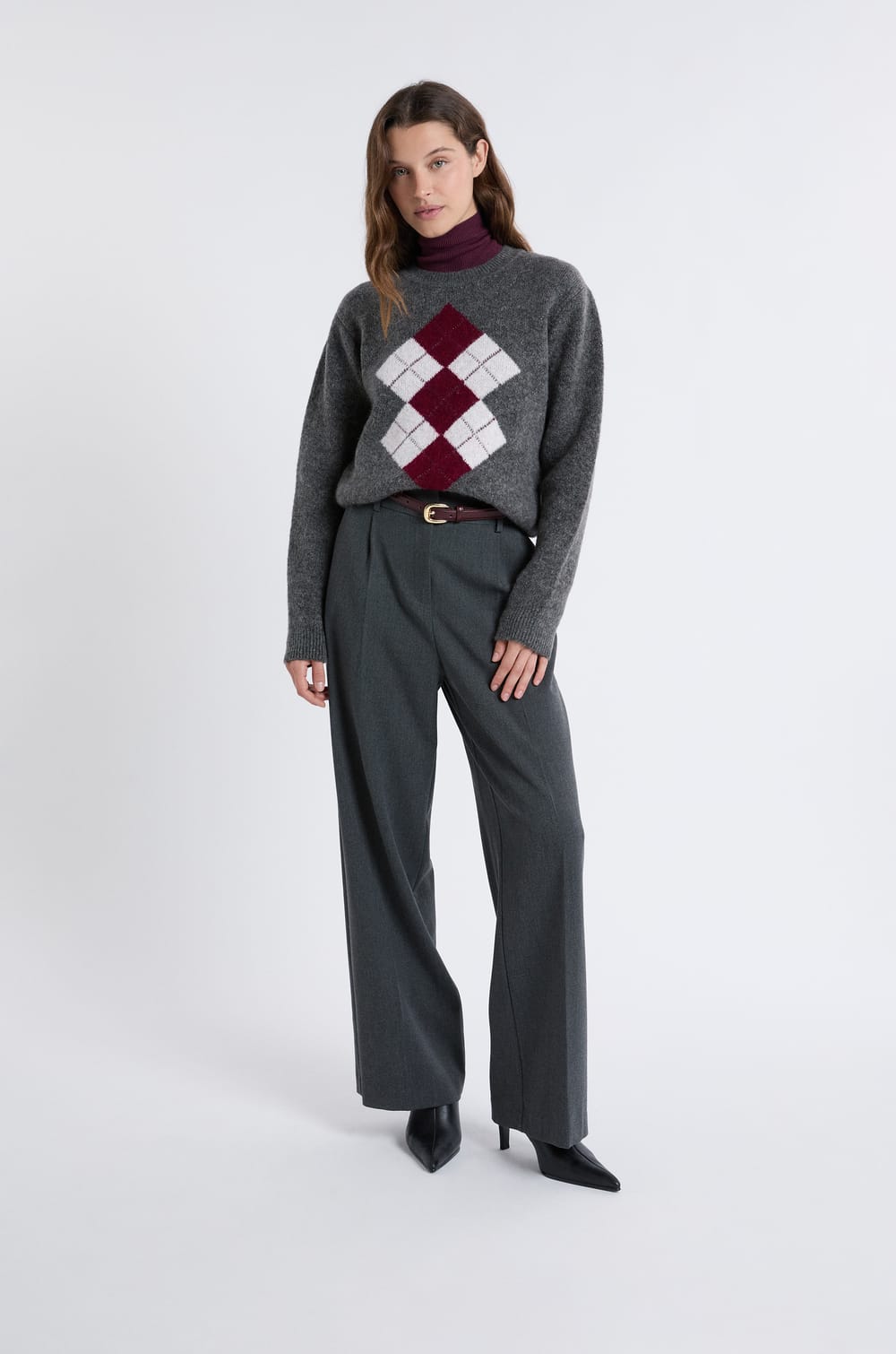 Crew Neck Patterned Sweater;${refinementColor}