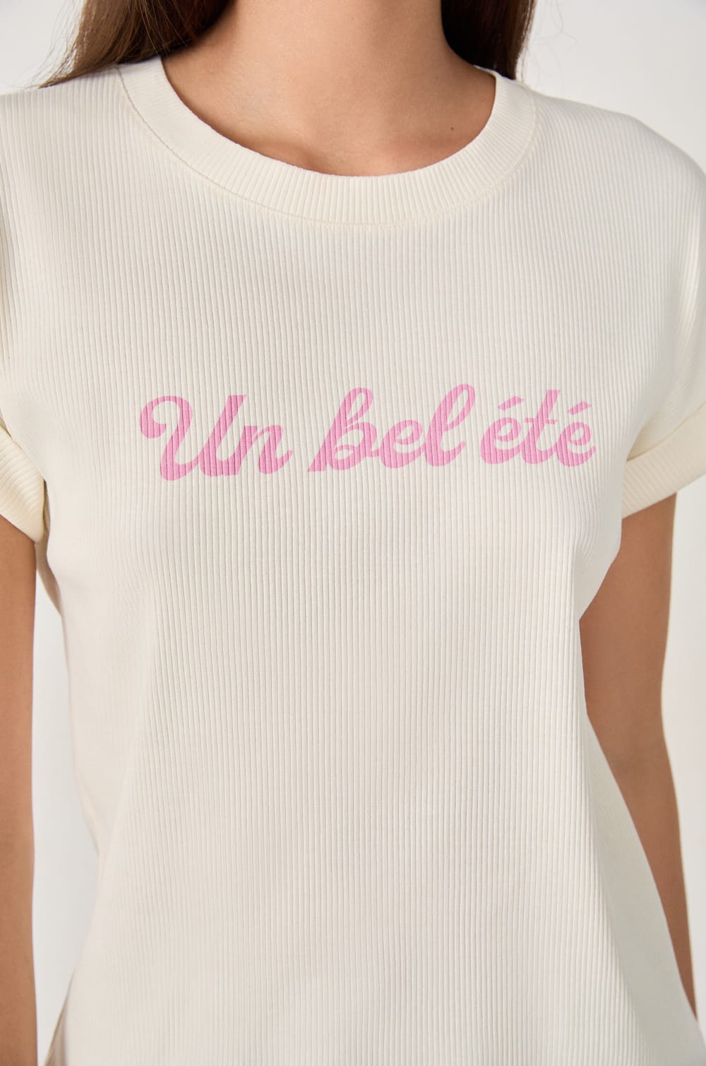 Geribde katoenen pyjama T-shirt;${refinementColor}