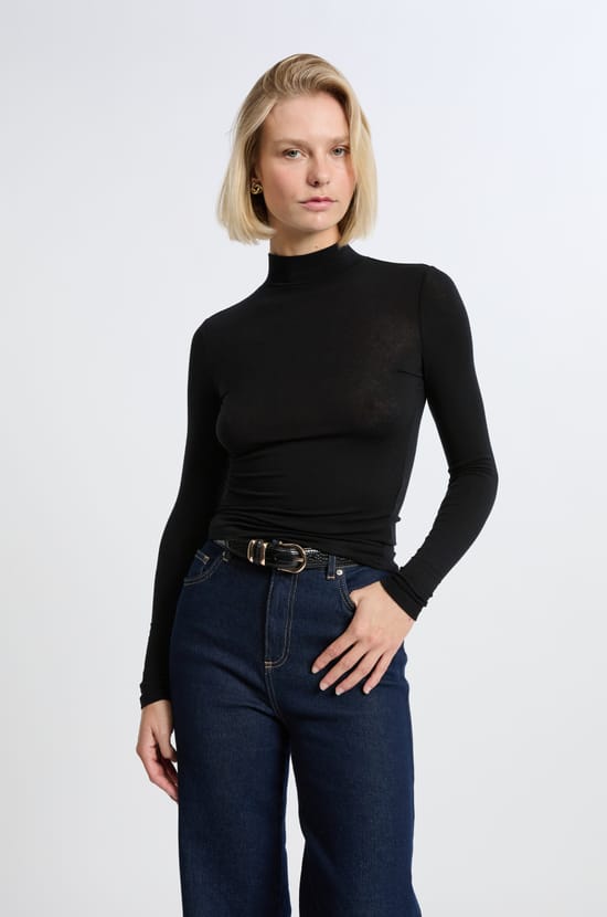 T-shirt manches longues col montant avec laine;${refinementColor}