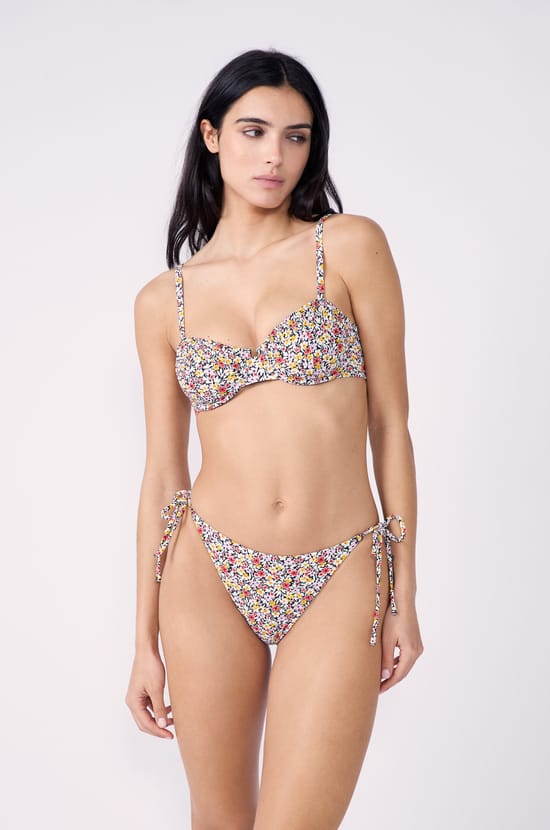 Floral tie-side bikini thong bottom;${refinementColor}