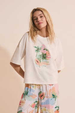 Pyjama T-shirt with Print;${refinementColor}