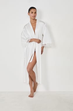 Long satin robe with lace details;${refinementColor}