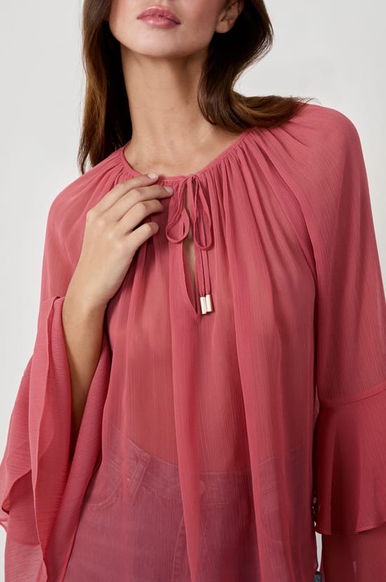 Blouse transparente avec manches &agrave; volants;${refinementColor}