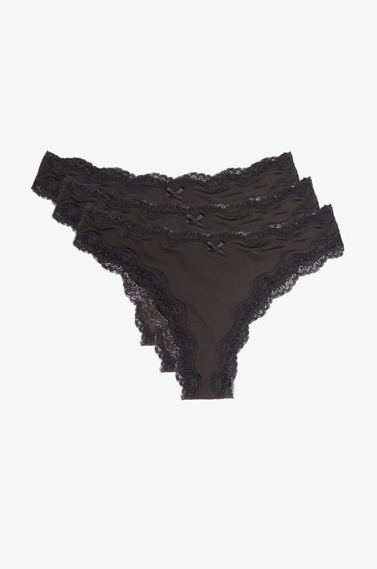 Pack of 3 Microfiber and Lace Thongs;${refinementColor}