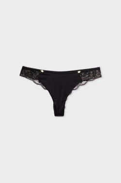 Tanga In Microfiber And Iridescent Lace;${refinementColor}