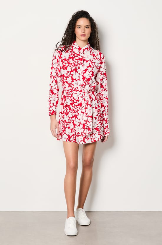 Robe chemise ceintur&eacute;e fleuris;${refinementColor}