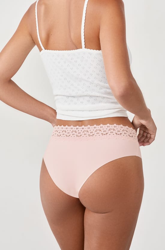 Hipster V-shape en microfibre et dentelle;${refinementColor}
