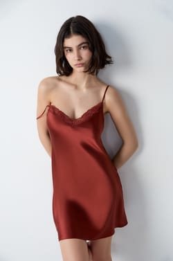 Silk Nightdress With Lace Neckline;${refinementColor}