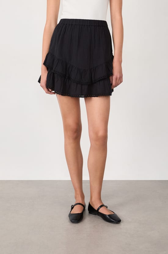 Cotton skirt with embroidery;${refinementColor}