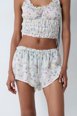 Floral print satin pyjama shorts;${refinementColor}