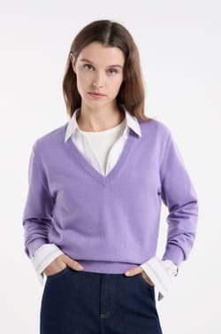 V-neck Sweater with Wool;${refinementColor}