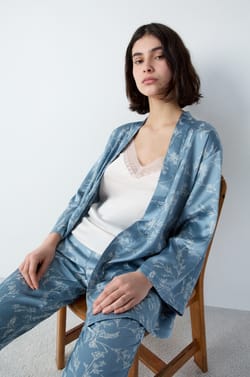 3-Piece Printed Satin Pajamas;${refinementColor}