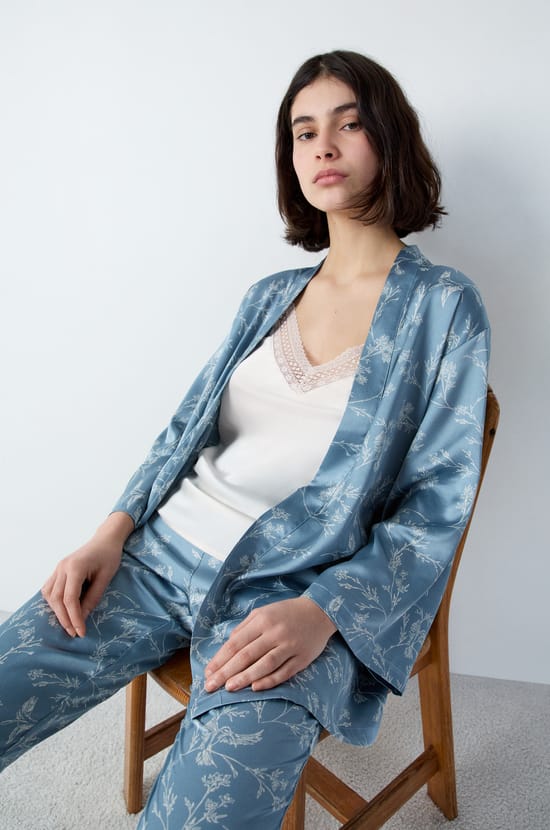 3-Piece Printed Satin Pajamas;${refinementColor}