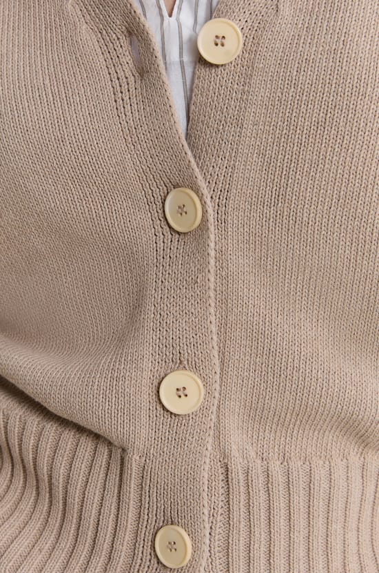 V-neck Cardigan with Cotton;${refinementColor}