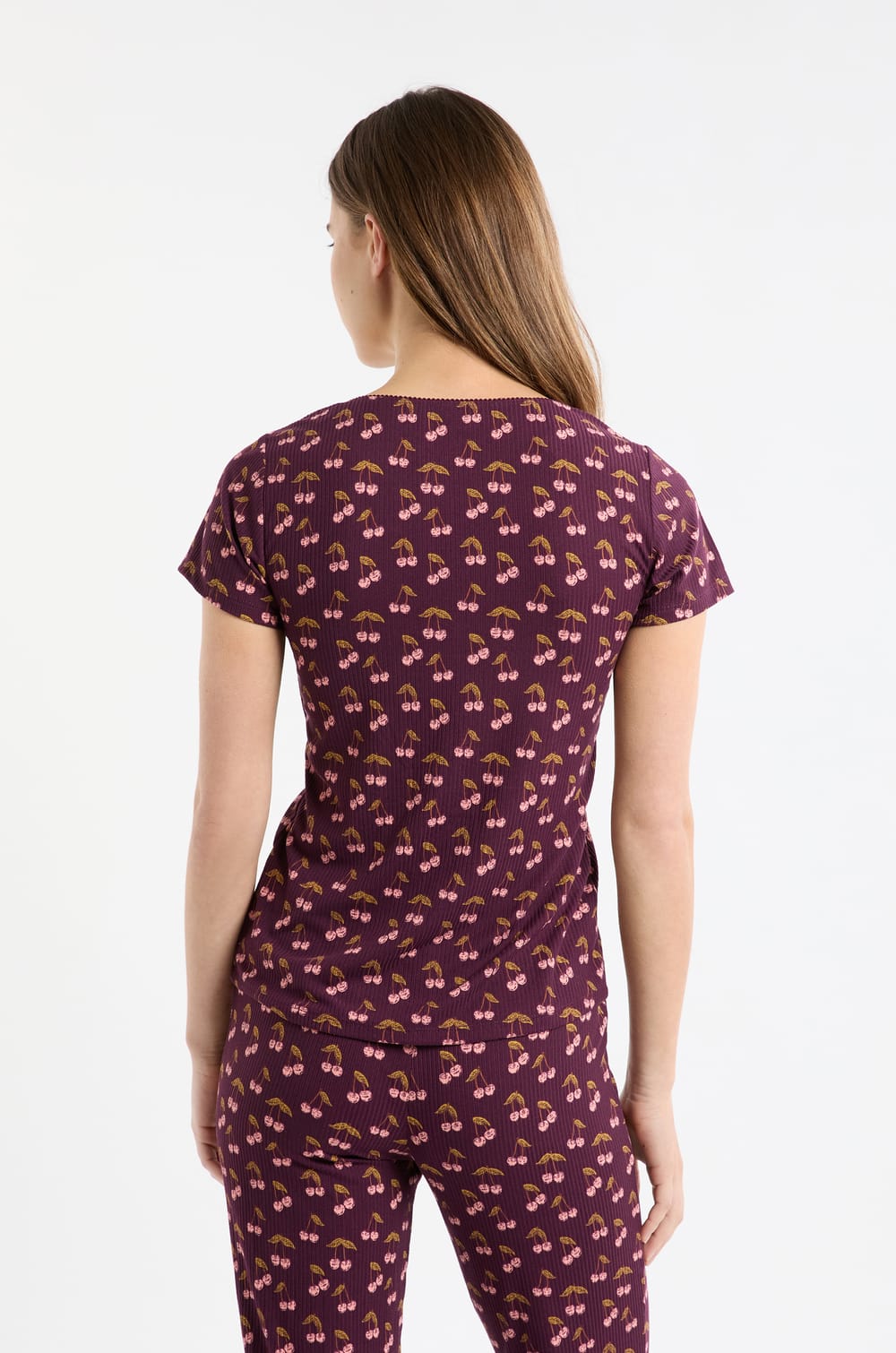 Cherry Print Pyjama T-shirt;${refinementColor}