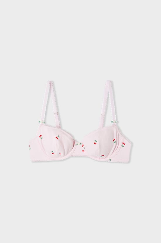 Soutien-gorge balconnet en coton pointelle &agrave; motifs;${refinementColor}