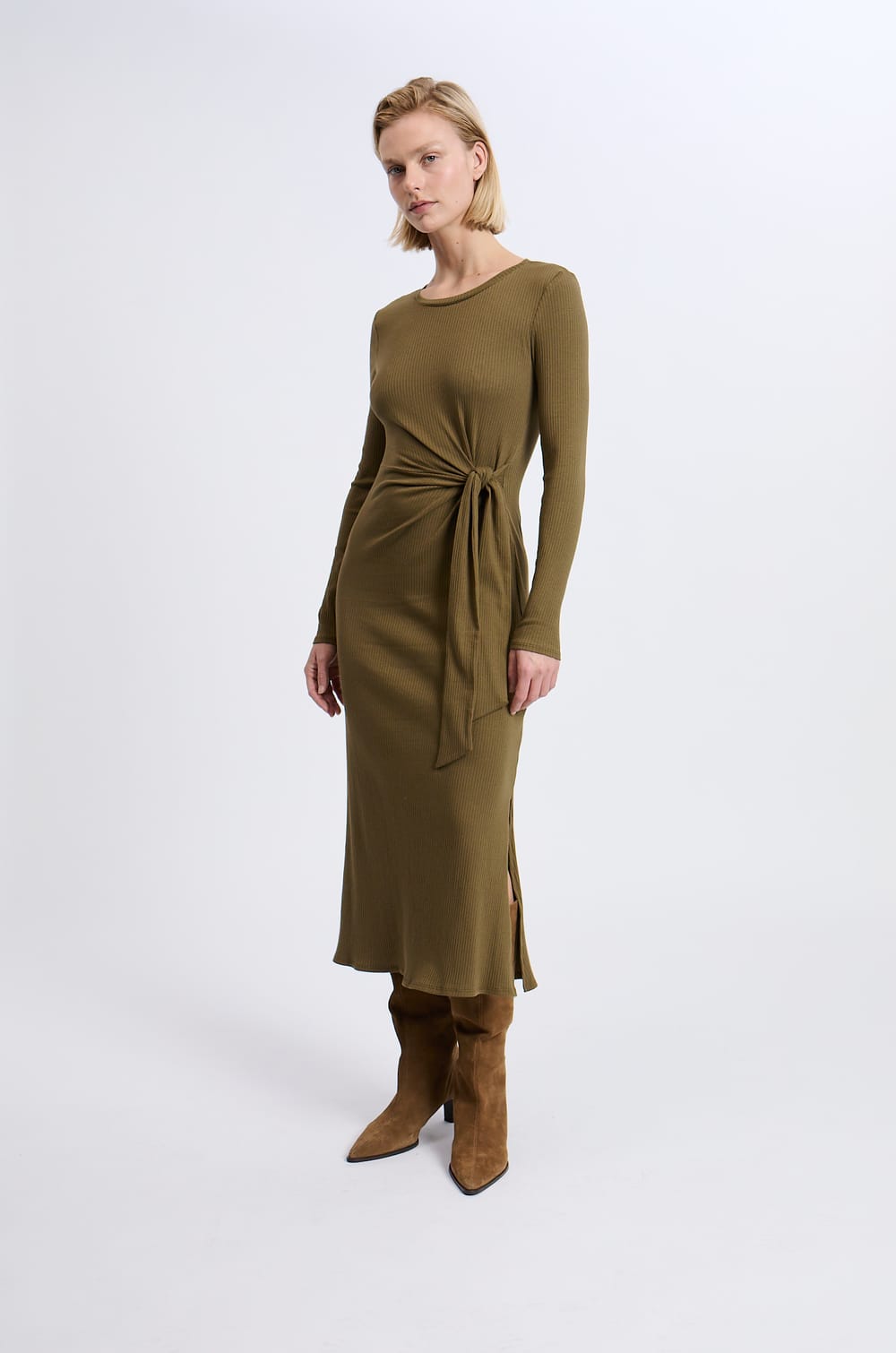 Robe avec détail à nouer en coton;${refinementColor}