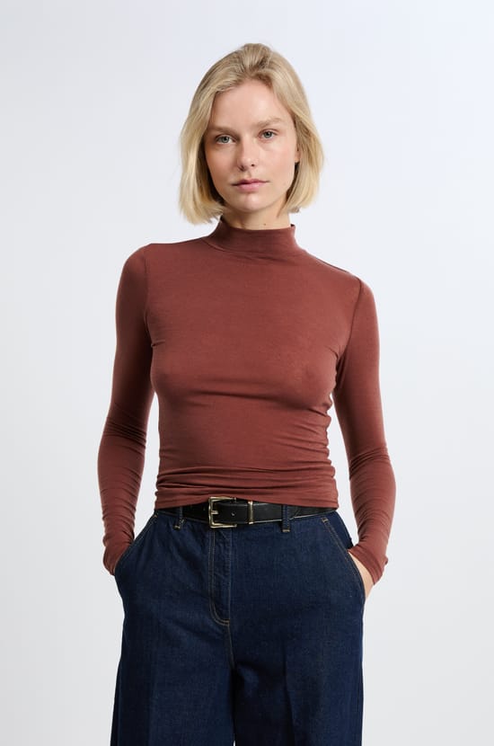 T-shirt manches longues col montant avec laine;${refinementColor}