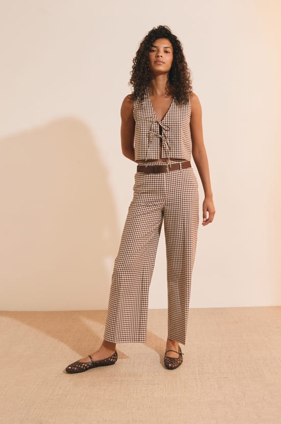 Pantalon &agrave; carreaux;${refinementColor}