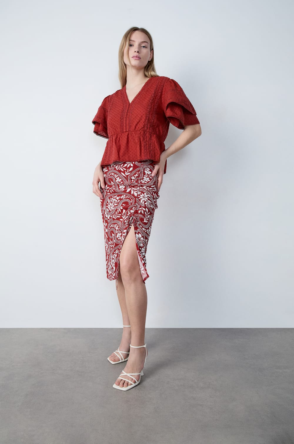 Falda estampada midi;${refinementColor}