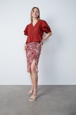 Falda estampada midi;${refinementColor}