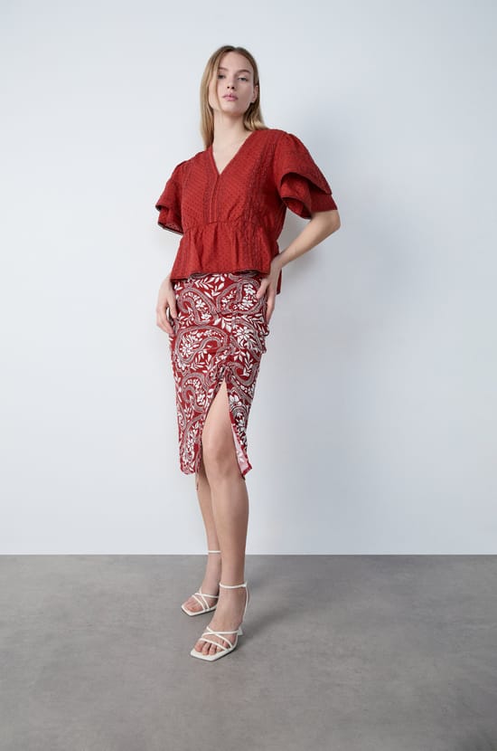 Mid-Length Patterned Skirt;${refinementColor}