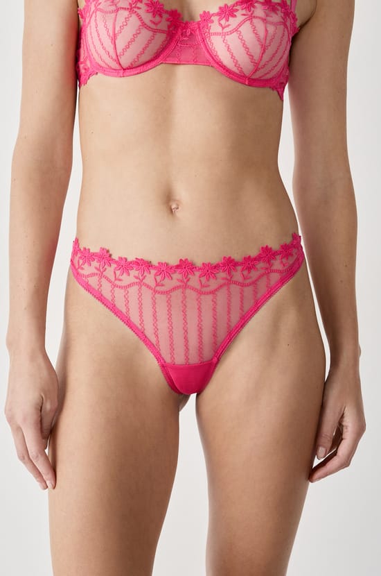 Floral Embroidered Tulle Tanga;${refinementColor}