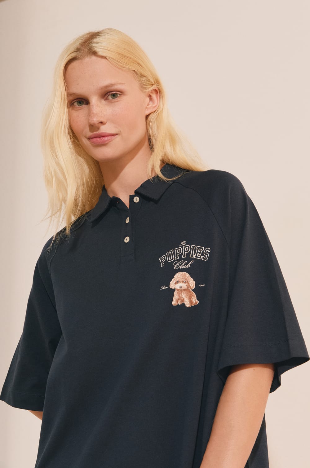 Chemise de nuit &agrave; motif chien avec boutons en coton;${refinementColor}