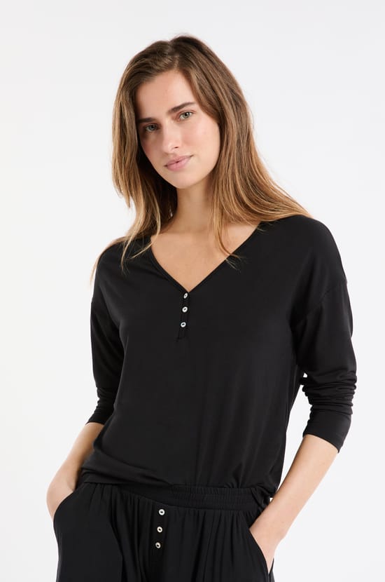 T-shirt de pyjama en modal manches longues;${refinementColor}