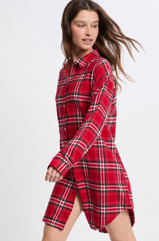 Chemise de nuit à carreaux en coton;${refinementColor}