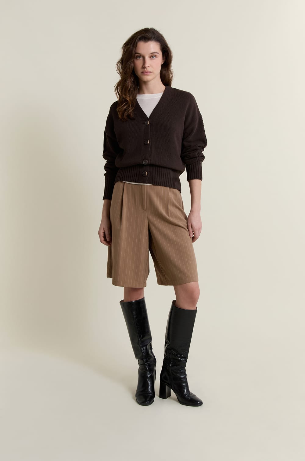 V-neck Cardigan with Cotton;${refinementColor}