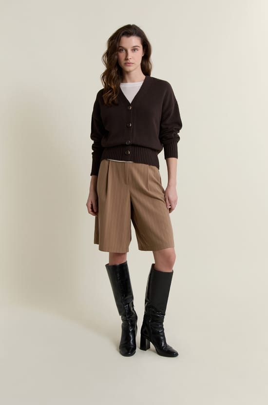 V-neck Cardigan with Cotton;${refinementColor}