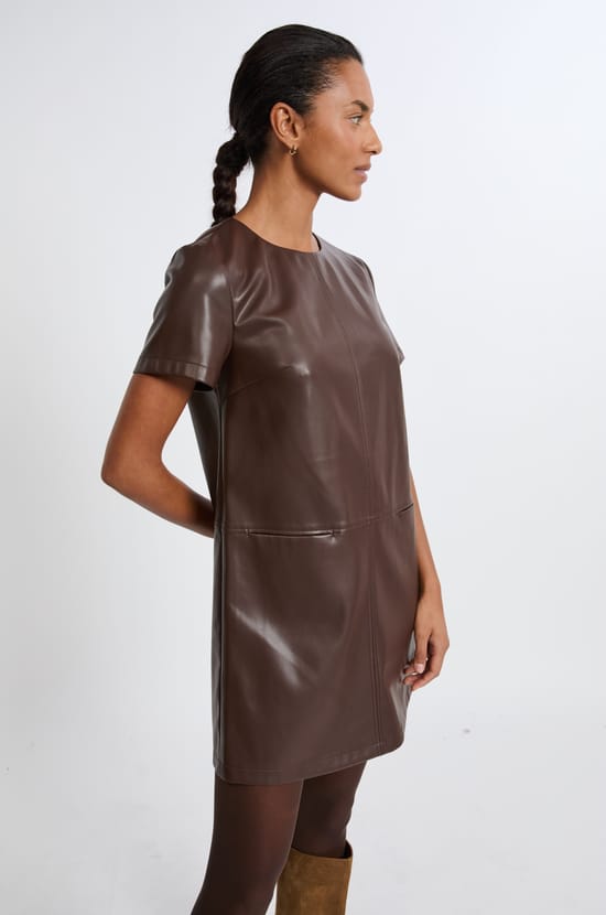 Short Leather-Effect Dress;${refinementColor}