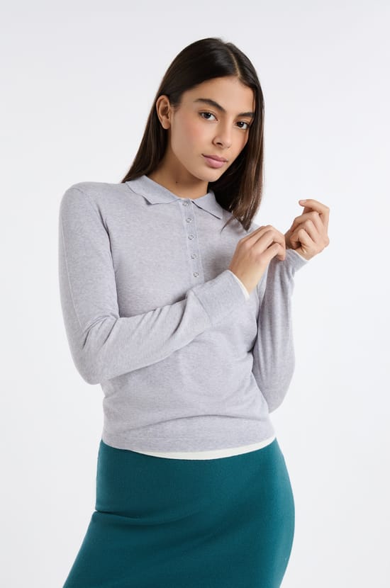 Langarm-Polo aus Wolle;${refinementColor}